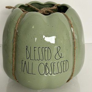 New In Box Rae Dunn "BLESSED & FALL OBSESSED " Pumpkin Planter Ceramic SAGE